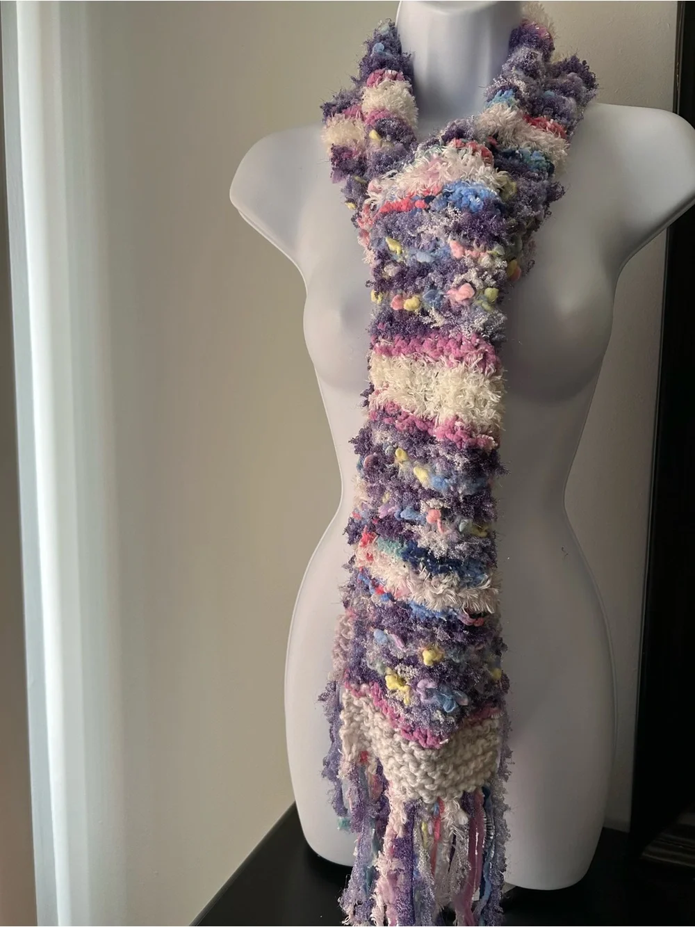 Handmade Purple Multicolor Textured Knit Scarf